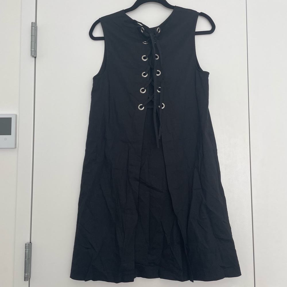 Theory Black Linen Sheath Dress w/ Lace-up Back